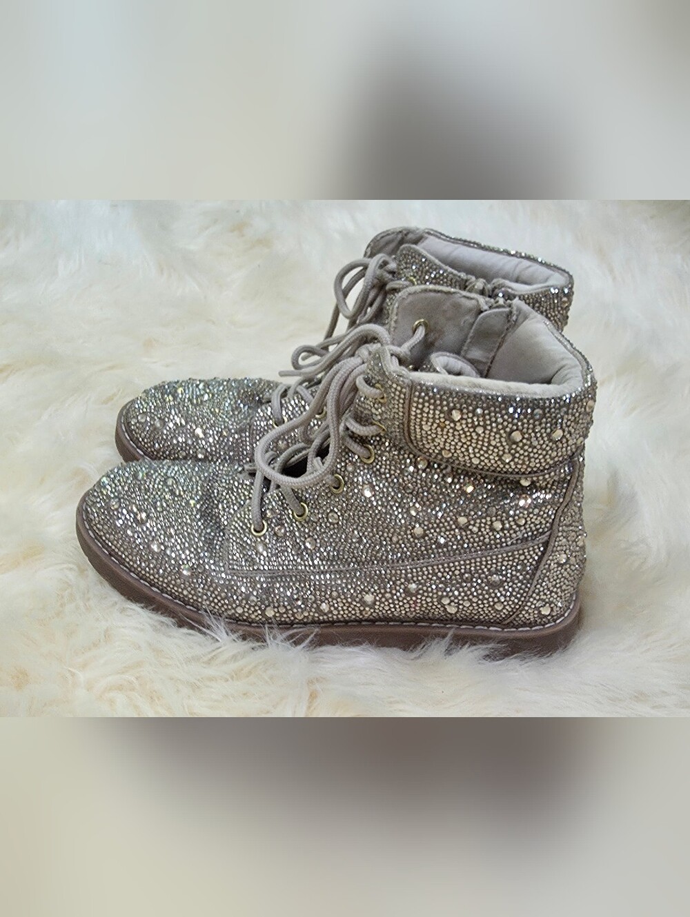 Betsey Johnson Hudson Size 5 Women's Crystal-Embellished Lace-Up Combat Boots